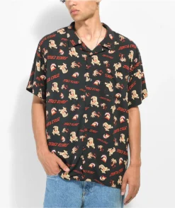 Santa Cruz Beach Bum Hand Black Short Sleeve Button Up Shirt