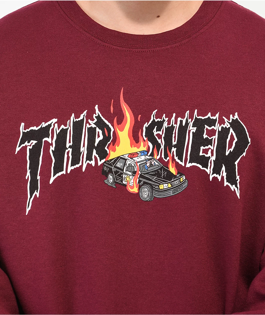 Thrasher Cop Car Burgundy Crewneck Sweatshirt - Image 2