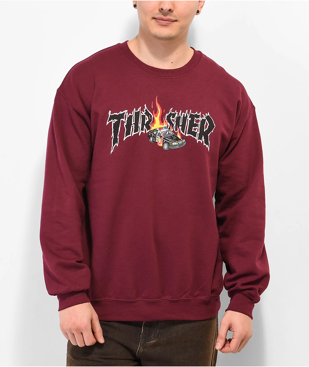 Thrasher Cop Car Burgundy Crewneck Sweatshirt
