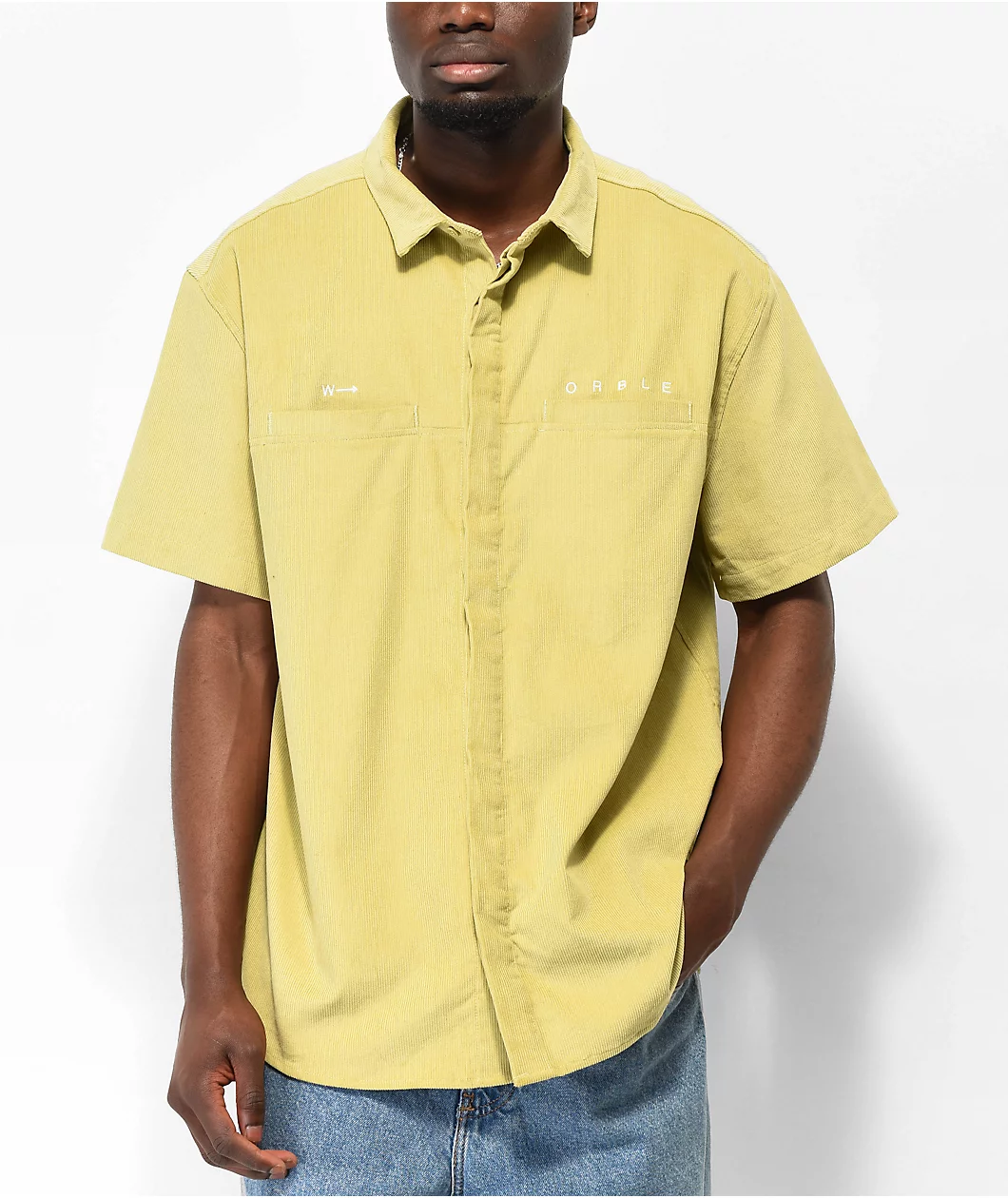 WORBLE Green Corduroy Short Sleeve Button Up Shirt