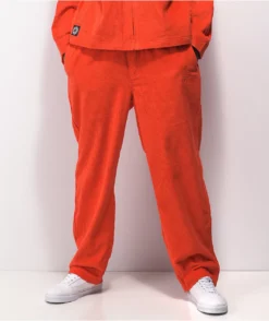 Welcome Hydra Pumpkin Neon Red Elastic Waist Corduroy Pants
