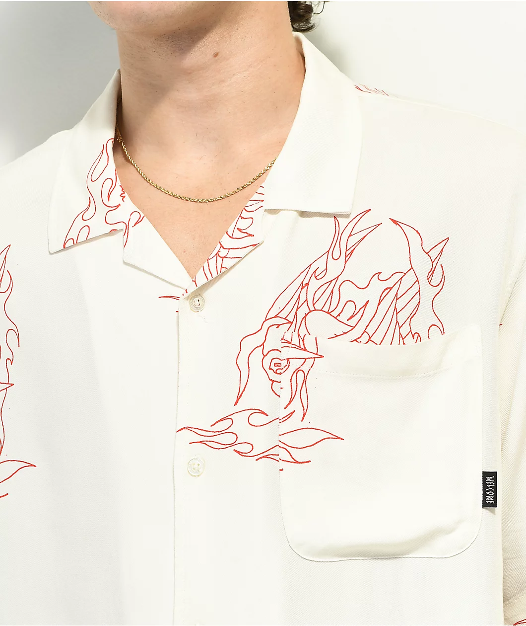 Welcome Rayder Camp White Short Sleeve Button Up Shirt - Image 3