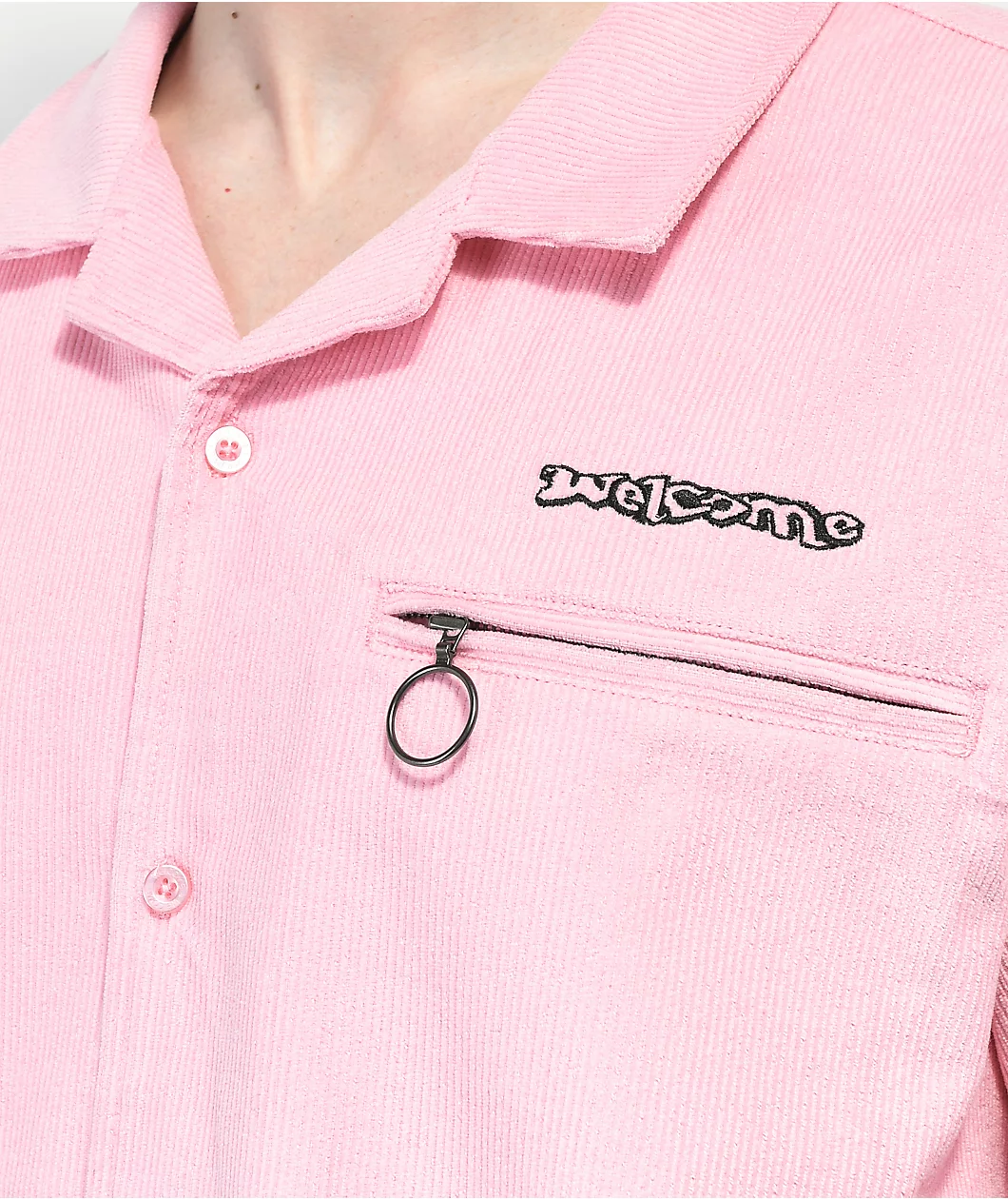 Welcome Recess Pink Corduroy Short Sleeve Button Up Shirt - Image 3