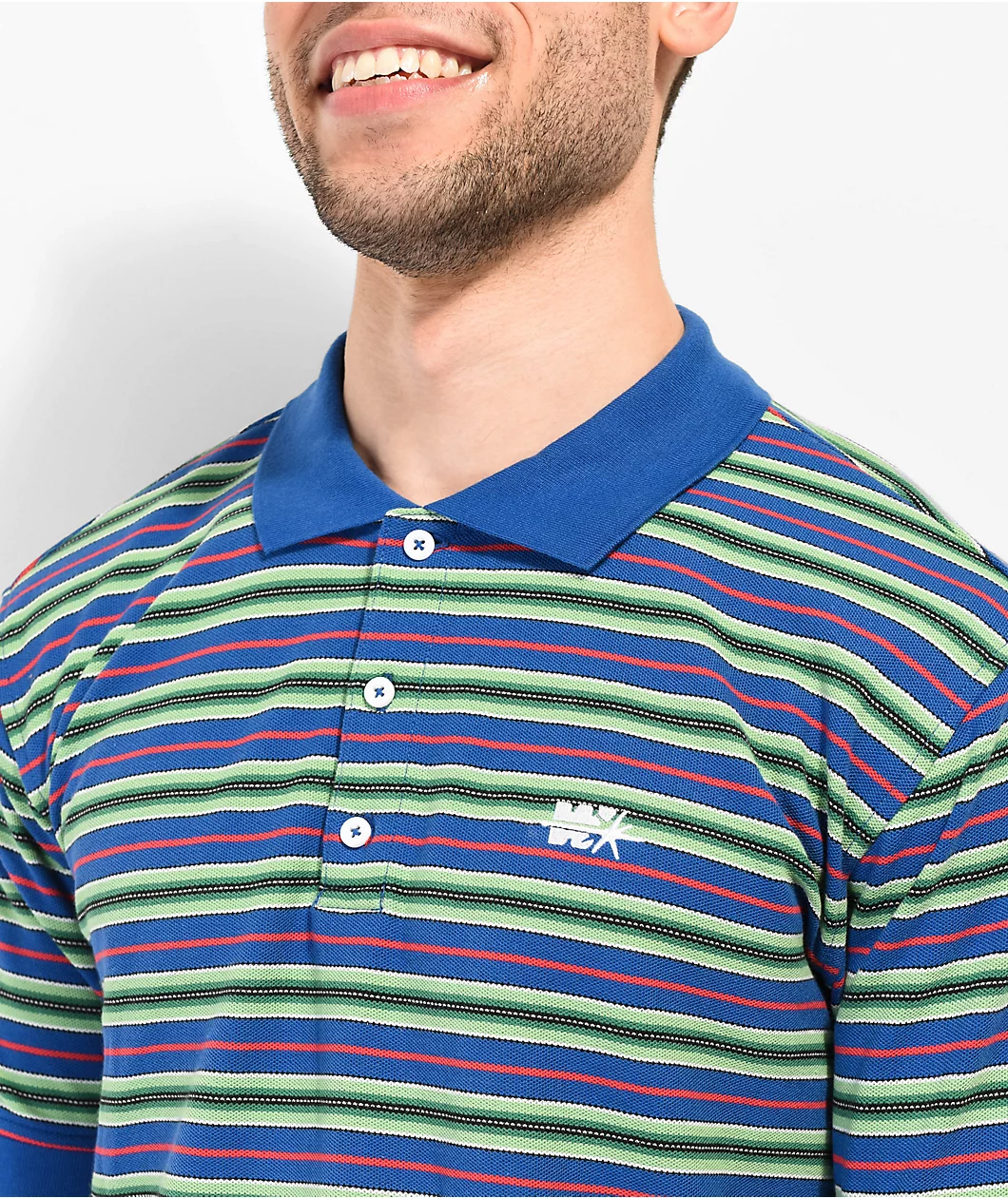 Worble Strikeout Blue, Red & Green Stripe Polo Shirt - Image 3