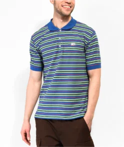 Worble Strikeout Blue, Red & Green Stripe Polo Shirt