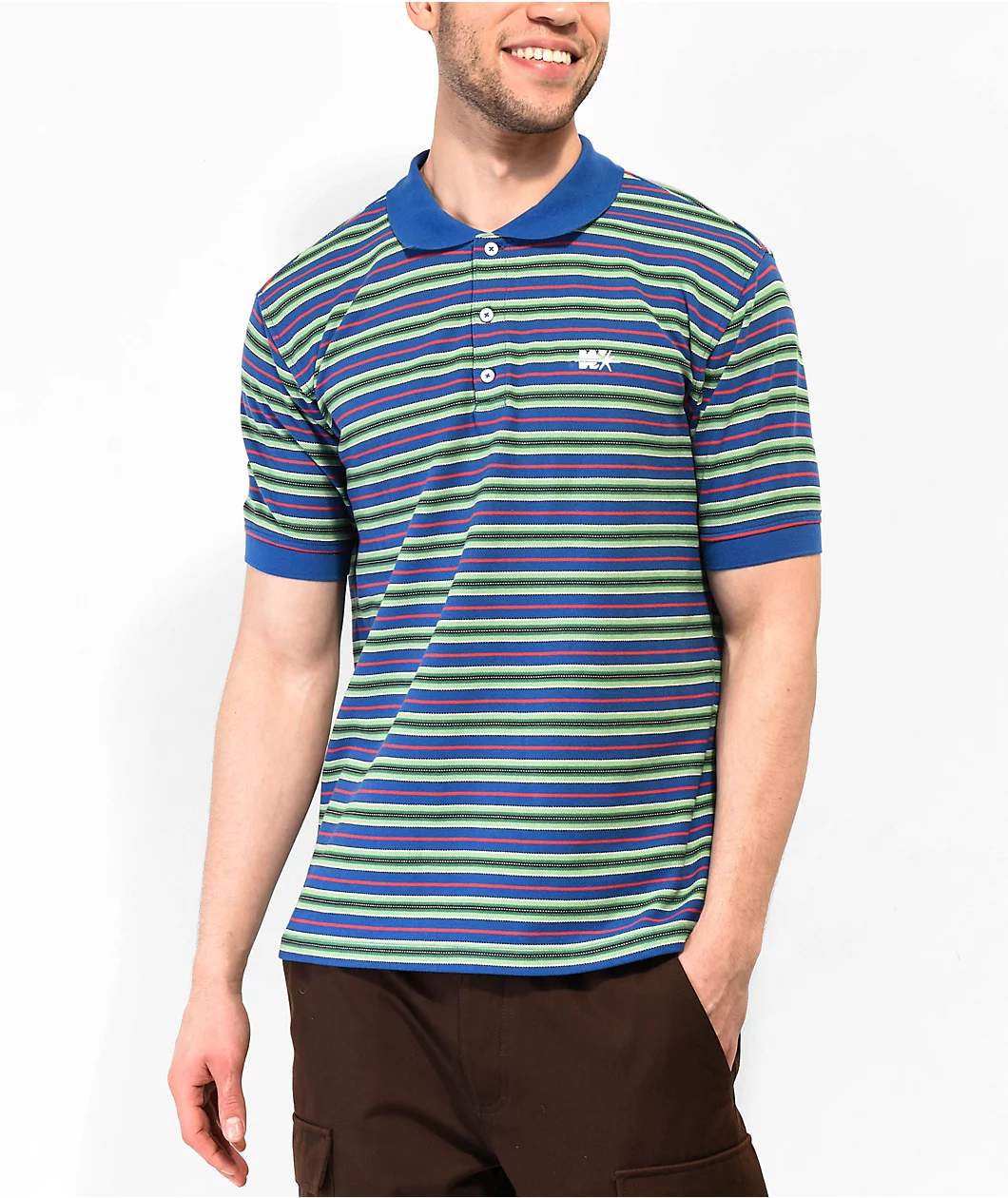 Worble Strikeout Blue, Red & Green Stripe Polo Shirt